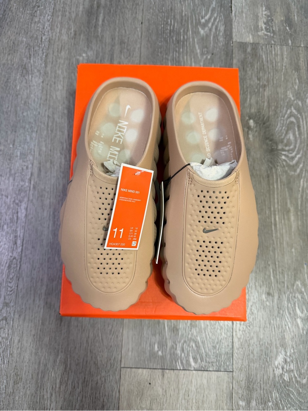 Nike Mind 001 Hemp/Pale Ivory Slide Sandals Slip On Logo Accent Men's US 11
